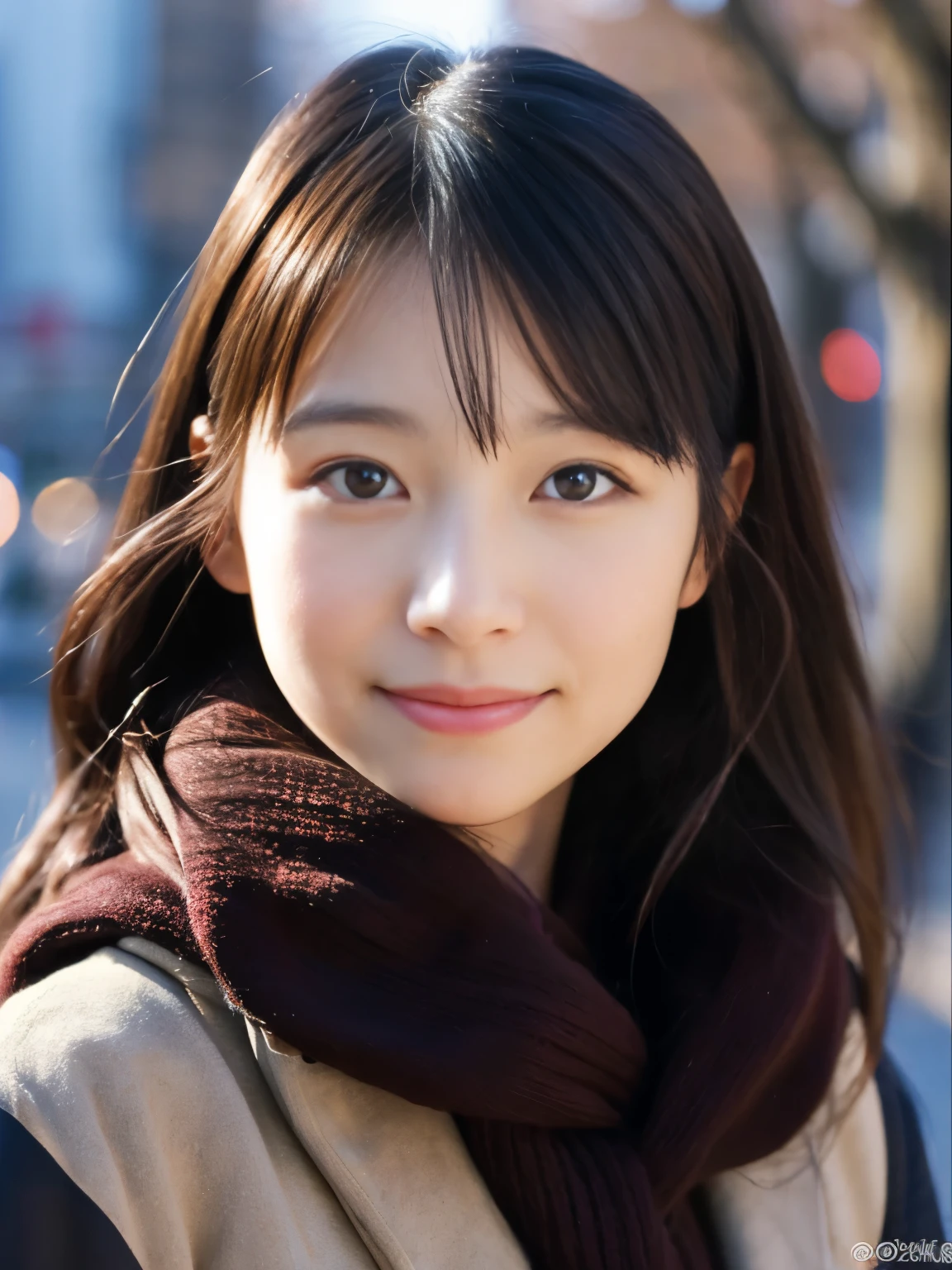 photorealistic, 8k full-length portraits, Beautiful woman, A charming expression, Clear system, 20-year-old, Tokyo, winter, Shibuya in the background