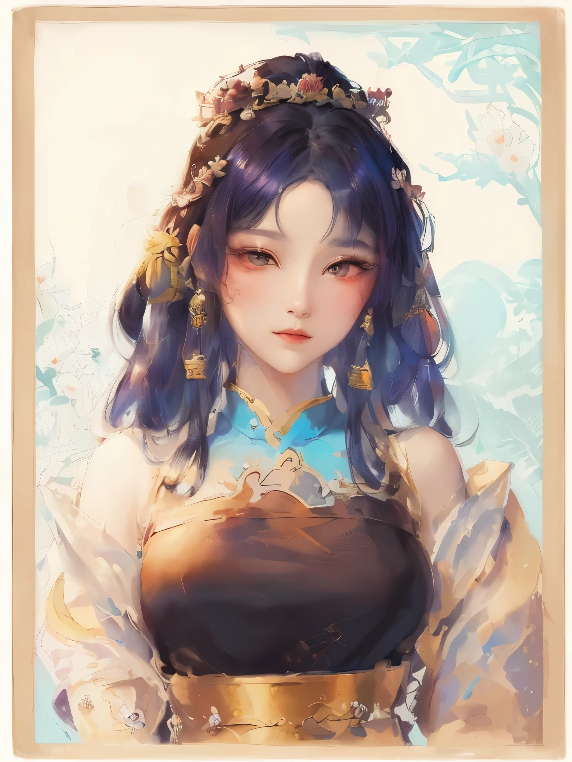 a close up of a woman wearing a dress and a tiable, ((a beautiful fantasy empreseautiful character painting, a beautiful fantasy empress, palace , a girl in hanfu, inspired by Qiu Ying, guweiz, artwork in the style of guweiz, ancient chinese princess, inspired by Lan Ying, inspired by Du Qiong