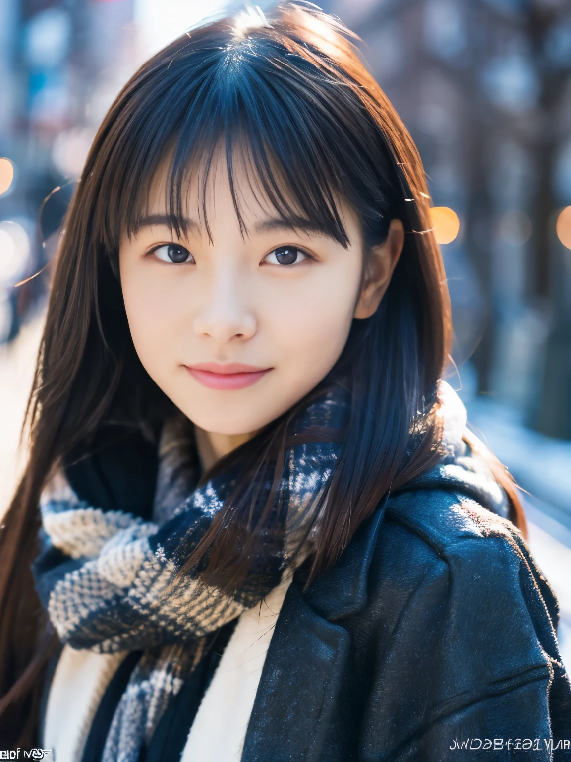 photorealistic, 8k full-length portraits, Beautiful woman, A charming expression, Clear system, 20-year-old, Tokyo, winter, Shibuya in the background