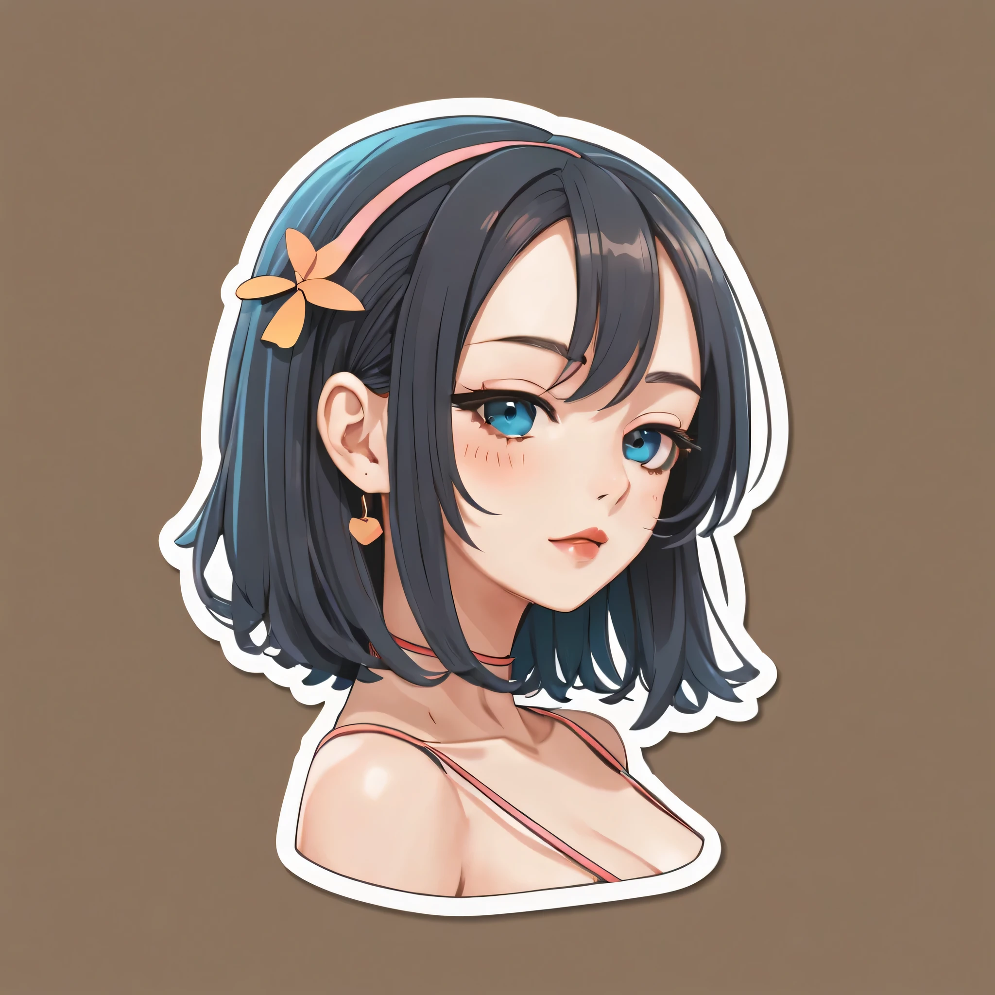 (a sticker,),(3d anime girl),bikini, grace,beautiful face,(on a round background), (roscoe frontier)， Super detailed, best quality, Detailed illustration, vectorized, 8K, 专业a sticker设计, graphic design, vector line, a sticker, Full HD