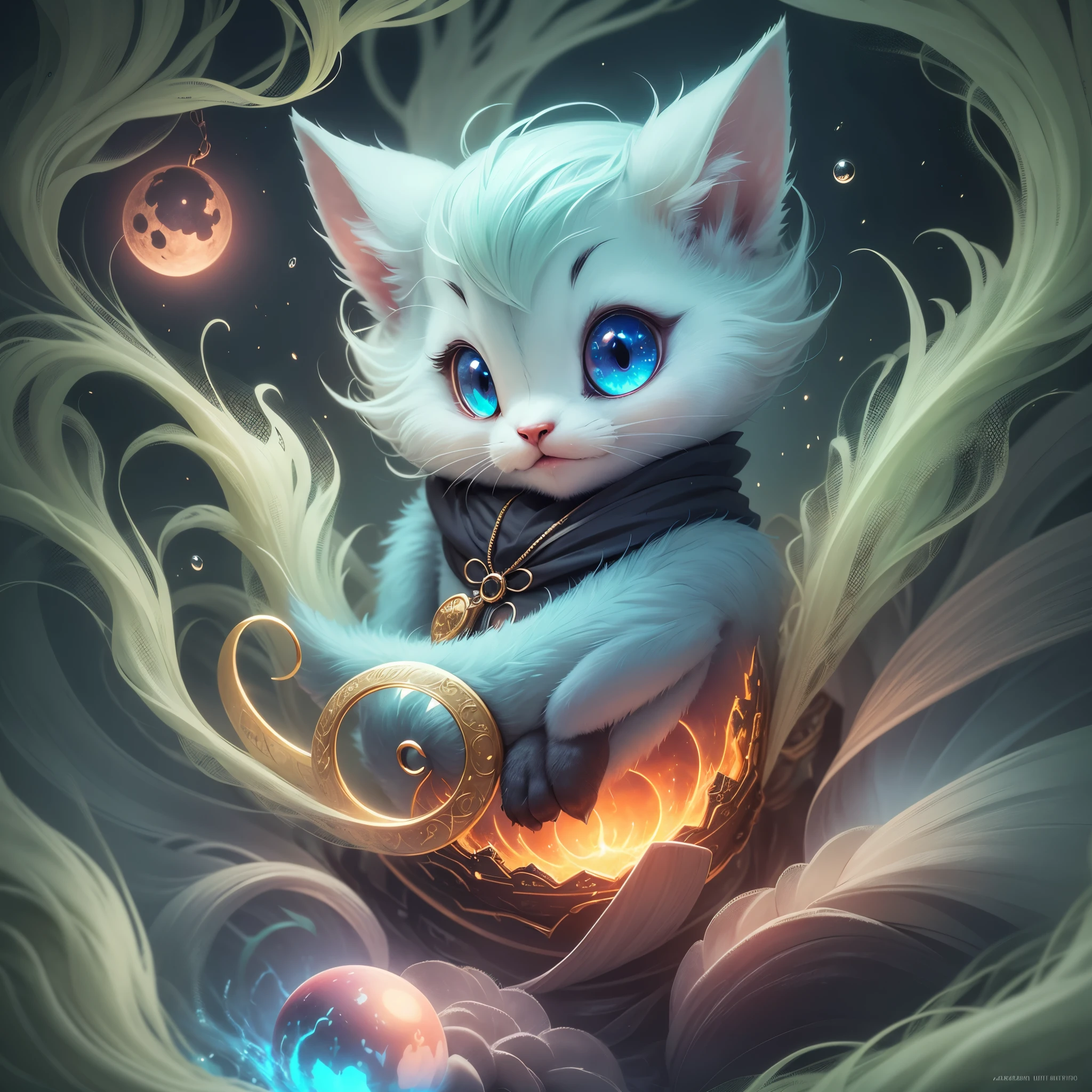 ultra highly detailed, fantasy acrylic painting, a cute chibi fluffy ghost fiberglass clear animal creature, clear creature, ghost creature, apples, emerald swirling smoke, red moon, moonlight, forest, leaves, Jeremiah Ketner. filigree detailed, complex background, dynamic lighting, lights, digital painting, intricated pose, highly detailed filigree, intricated, cute, surreal  --auto --s2
