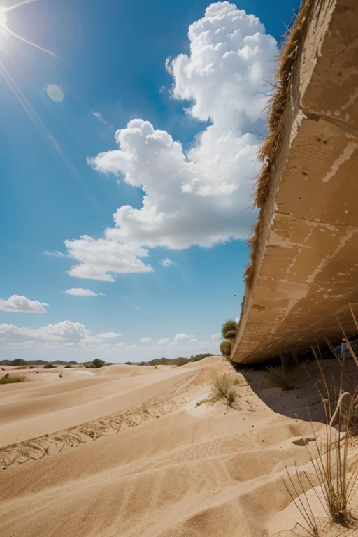 Best quality, masterpiece, ultra high res, (photorealistic:1.4), raw photo, sandy fields, sunny, blue sky,