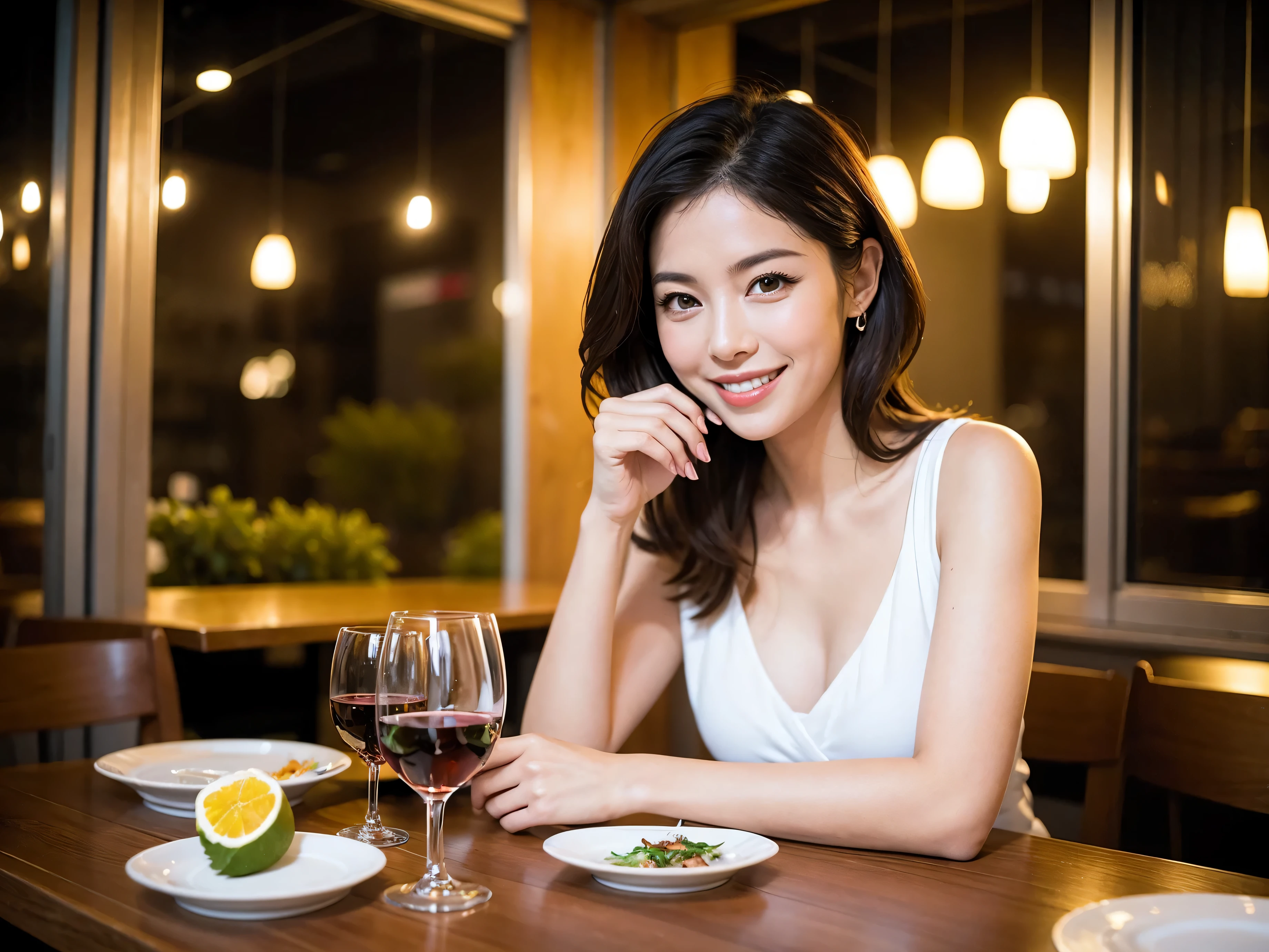 (64km race, nffsw, top quality, muste piece: 1.2), (realistic, realistic: 1.37), Dutch、French、Japanese、Italian、pretty woman 1, (slimな顔), (slimボティ), (brown hair), (shortcut), cheeks blush a little, (40 years old), 38 years old, alone, 窓の外には美しく緻密なnight景が広がります........, restaurant, wine glassに座って, nightに, in a prominent place (from the waist up) nova frog style, actress, model, waist up, White wine, slim, wine glass, とてもきれいなnight景, 真ん中に置かれたwine glass, smile, (smile: 1.15), beautiful slender eyes, upper body whole body, bust japan up, night, short, short, actress, model, waist up, White wine, slim, wine glass, とてもきれいなnight景, 真ん中に置かれたwine glass, smile,