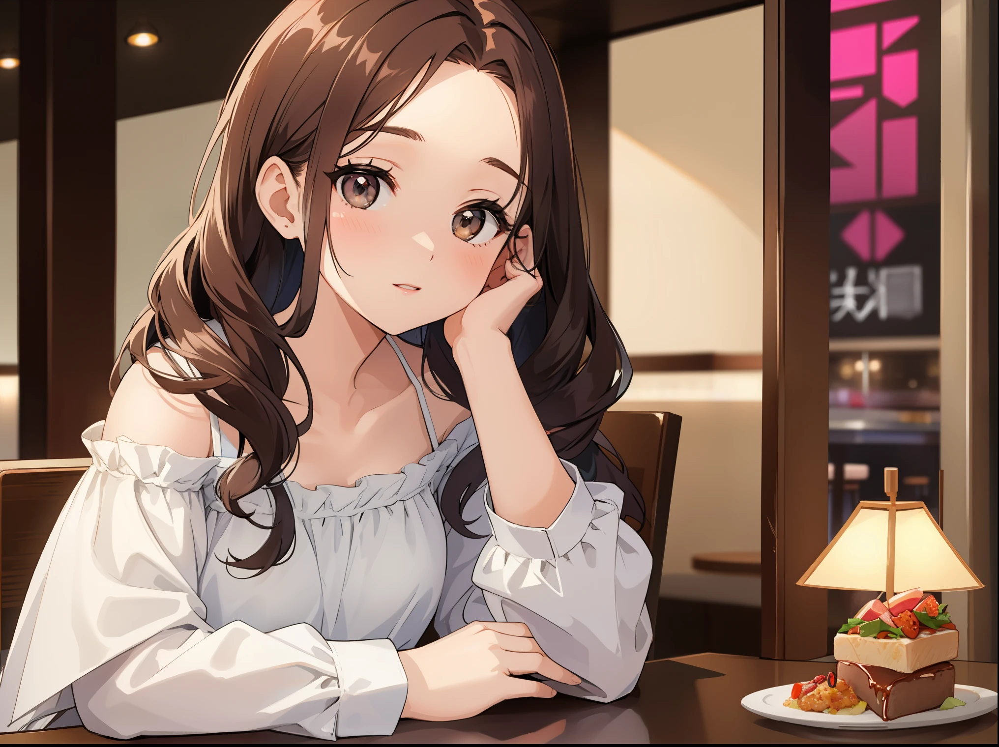 The background is a restaurant、wall、table
