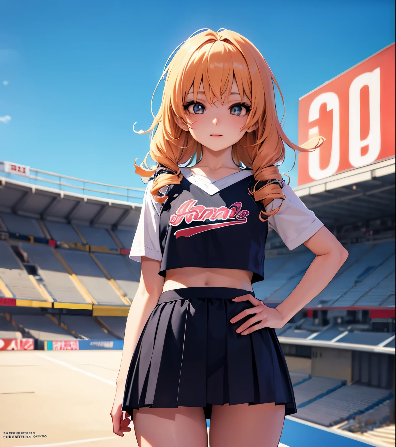 Anime girl with cheerleader taking photo at stadium, white panties are visible、Ram-chan、splash art anime loli, Trending with Art Station Pixiv, anime art wallpaper 8k, clean detailed anime art, anime style 4k, 4k manga wallpaper, anime art wallpaper 4k, beautiful anime high school girl, anime art wallpaper 4k, detailed anime artwork, detailed digital anime art