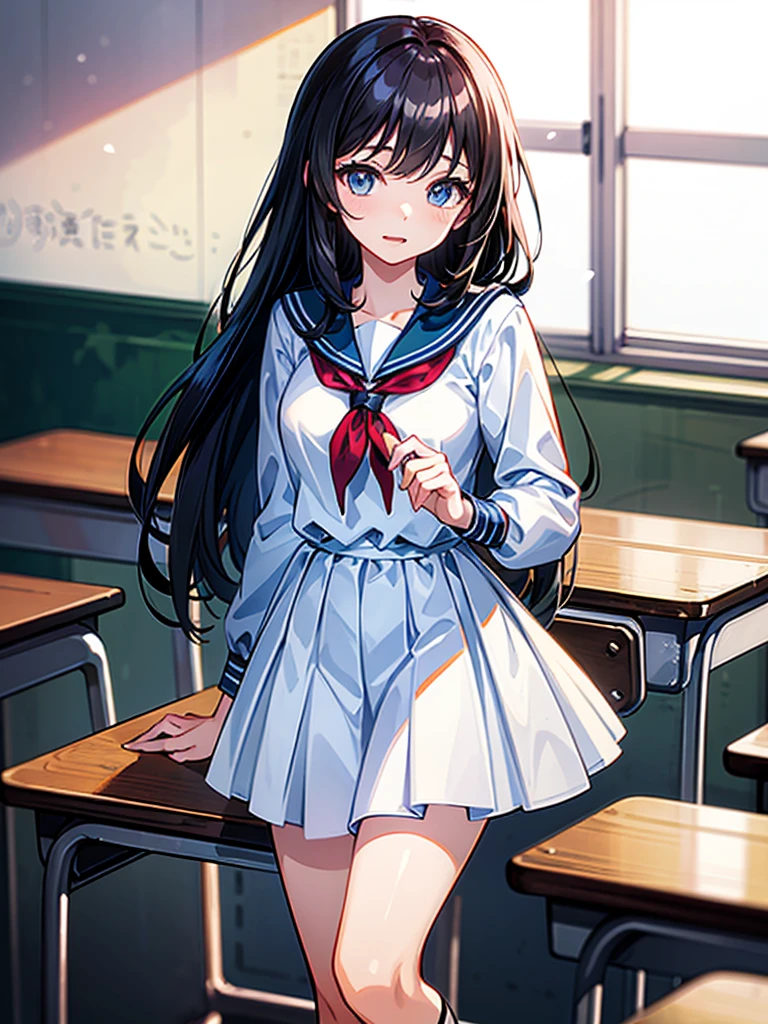 （（（masterpiece、Highest image quality、highest quality、highly detailed unity 8ｋwallpaper）））、（（Illustration of one girl））、（（（Super tall）））、high school girl、sailor suit、classroom