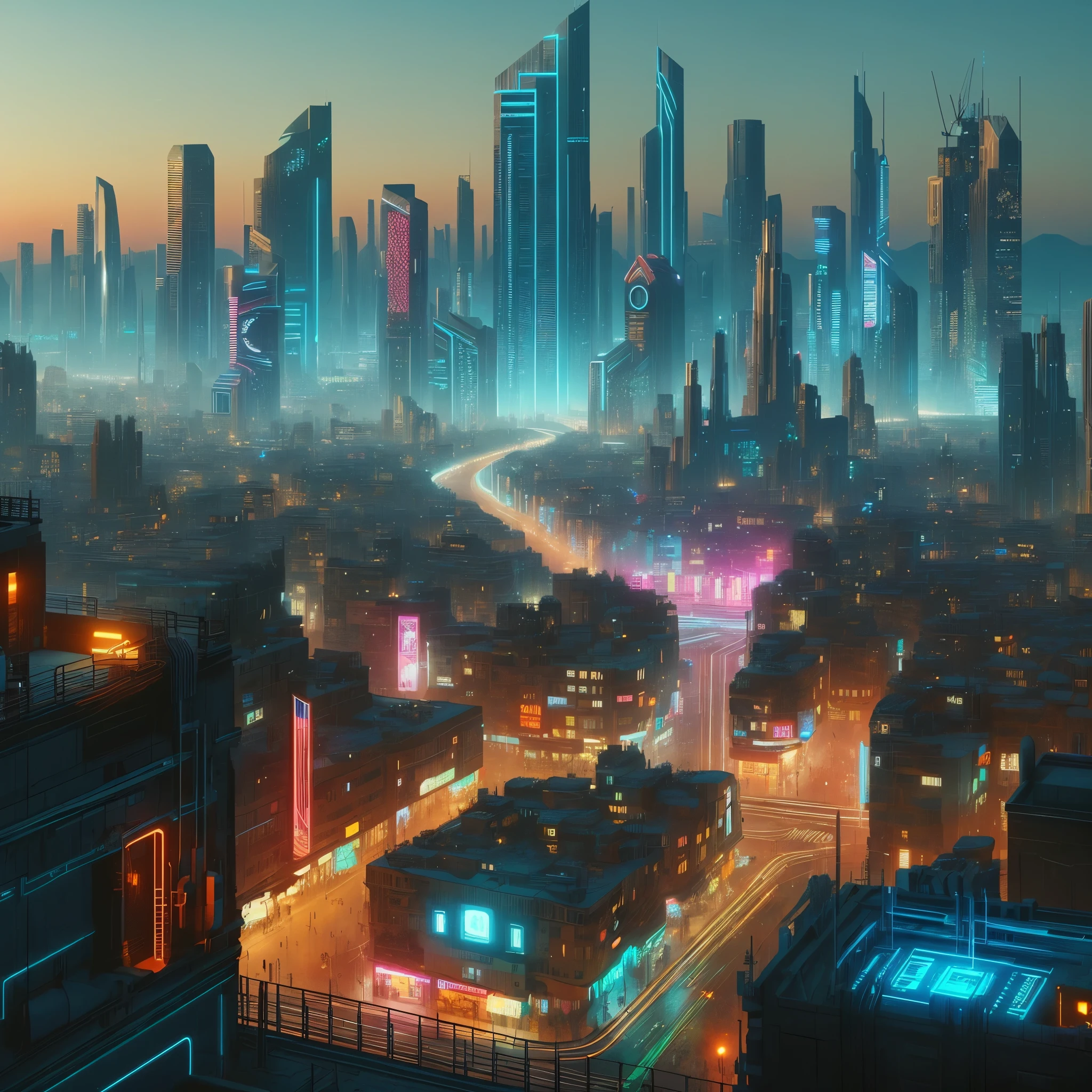 a view of a city with a futuristic skyline at night, busy cyberpunk metropolis, hyper realistic cyberpunk city, cyberpunk cityscape, cyberpunk city, cyberpunk city in the distance, beautiful cyberpunk city, cyberpunk metropolis, a cyberpunk cityscape, cyberpunk city in the background, cyberpunk in a cyberpunk city, cyberpunk city landscape, in a futuristic cyberpunk city, hyper-futuristic city, cyberpunk dreamscape