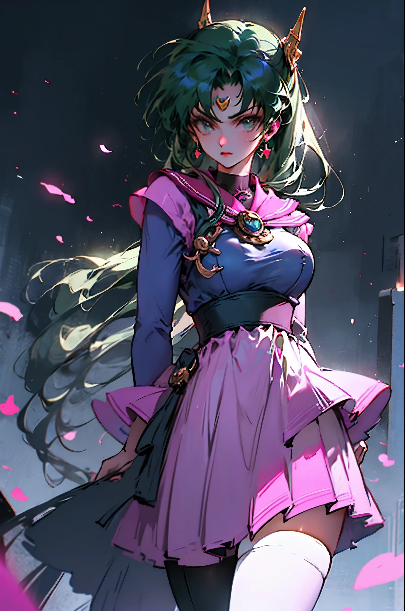 Black Kakalot Female, Green Hair, Look at Viewer, ancient tower, upskirts, panty,