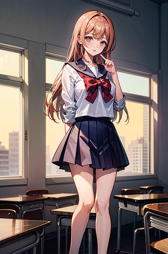 (((masterpiece、Highest image quality、highest quality、highly detailed unity 8kwallpaper)))、((Illustration of one girl))、(((Super tall)))、high school girl、sailor suit、classroom
