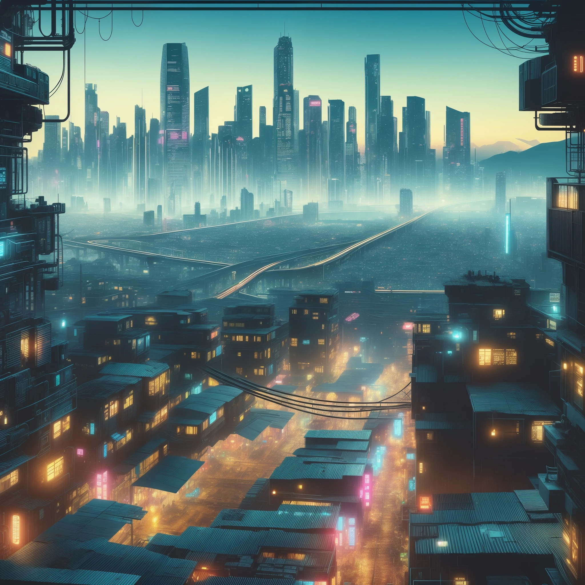 a close up of a city with a train on a track, by Beeple, hyper realistic cyberpunk city, beeple and jean giraud, beeple and tim hildebrandt, beeple |, cyberpunk city, busy cyberpunk metropolis, greg beeple, cyberpunk dreamscape, beeple artwork, beeple and mike winkelmann