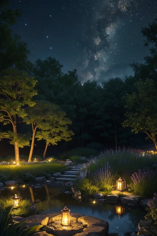 (8k, top quality, masterpiece: 1.2), (realistic, photorealistic: 1.37), super detail, wide angle of view, firefly garden, lots of small faint light and fireflies flying around, night