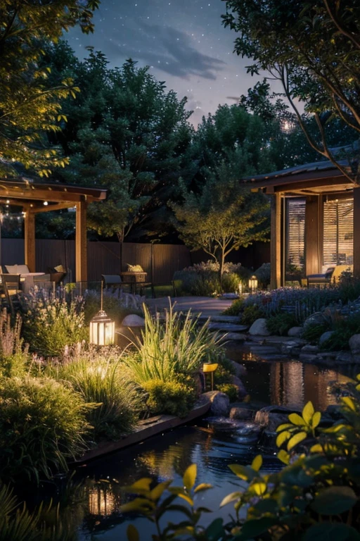 (8k, top quality, masterpiece: 1.2), (realistic, photorealistic: 1.37), super detail, wide angle of view, firefly garden, lots of small faint light and fireflies flying around, night