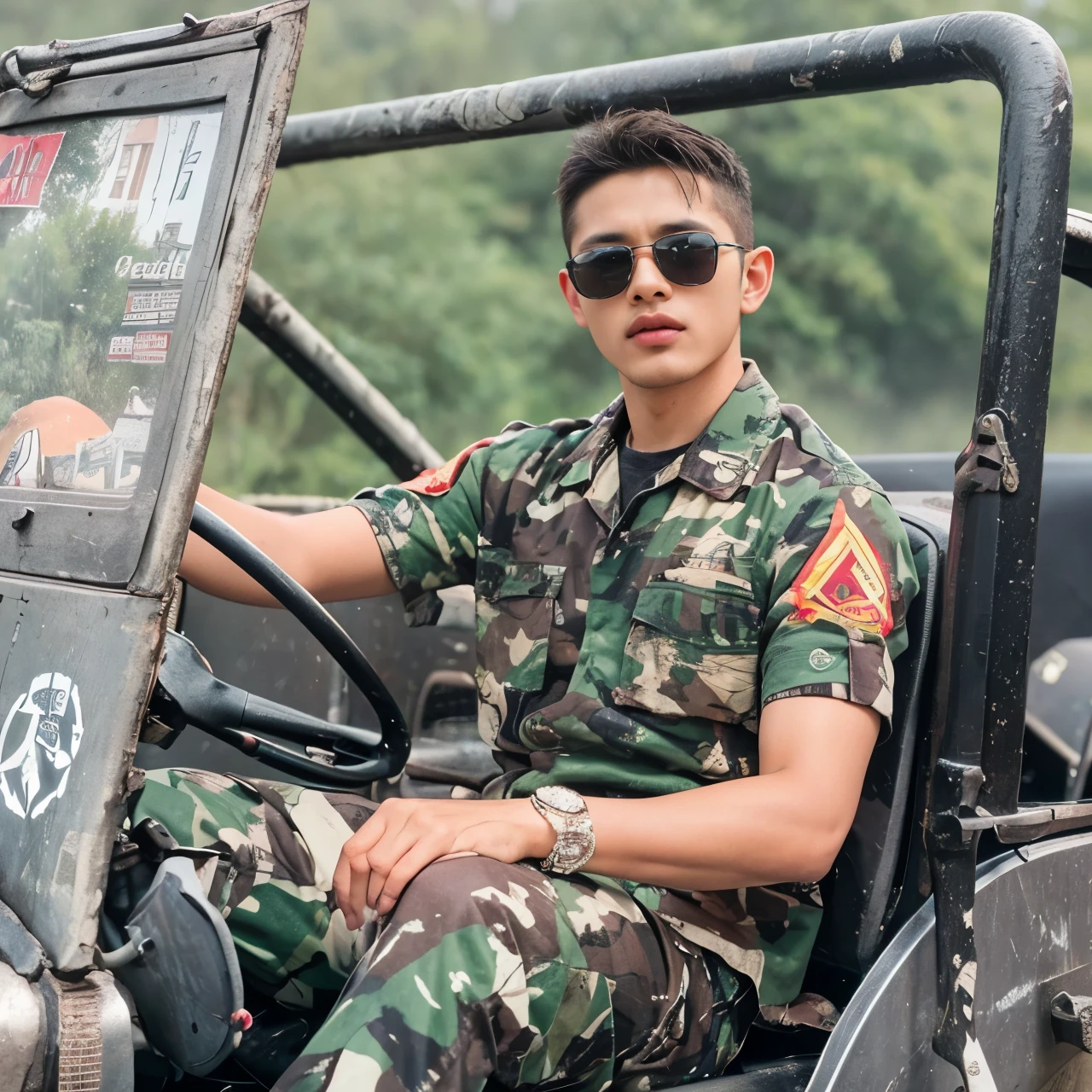 A man, primitive, Masterpiece, ultra fine photos, Best quality, Ultra-high resolution, Realistic, Sunny, full-body portraits, Amazing man, Dynamic posture, exquisite face, Vibrant eyes,  Very detailed background, Detailed face, detailed tidy background, Gorgeous, High detail skin, Realistic skin details, Visible pores, Clear focus, volume fog, 8K  UHD, Digital SLR, High quality, filmgrain, Fair skin, Realism，（（（Handsome man and beautiful girl：1.4）））