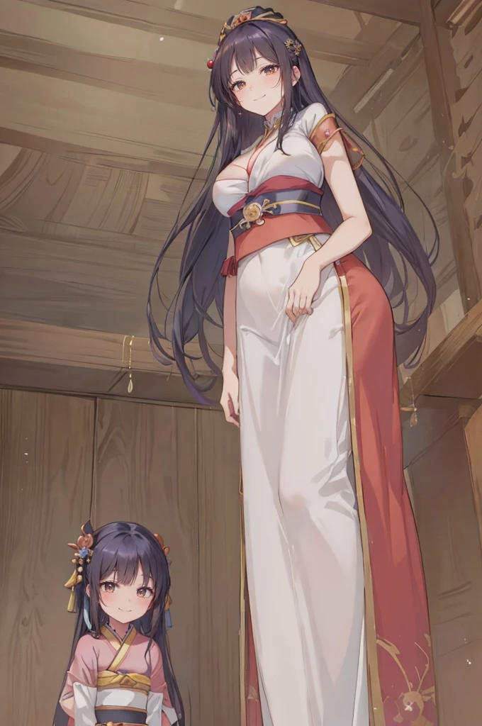  (girl rear end: 1.1) (a giantess towering over a girl: 1.2), (looking at another: 1.2), (yuri:1.1), (chinese geisha house:1.1), (wooden concubine house: 1.1), (geisha outfit: 1.2), (concubine hair), (2girls:1.9), (height_difference:1.9), (size_difference:1.5), (multiple girls: 1.4), (giantess:1.2), large breasts, (yuri:1.5), (tall girl: 1.1), (from below: 1.4), (sitting: 1.2), (depth of field: 1.2), professionally drawn, (huge breasts), (cleavage sweat), (anime drawing:1.1), (simple bold lines: 1.1), (anime:1.1), (very cute anime girl), (bright), (low contrast), (prettiest age girl), (mature face: 1.4), (tall girl with big breasts: 1.2)