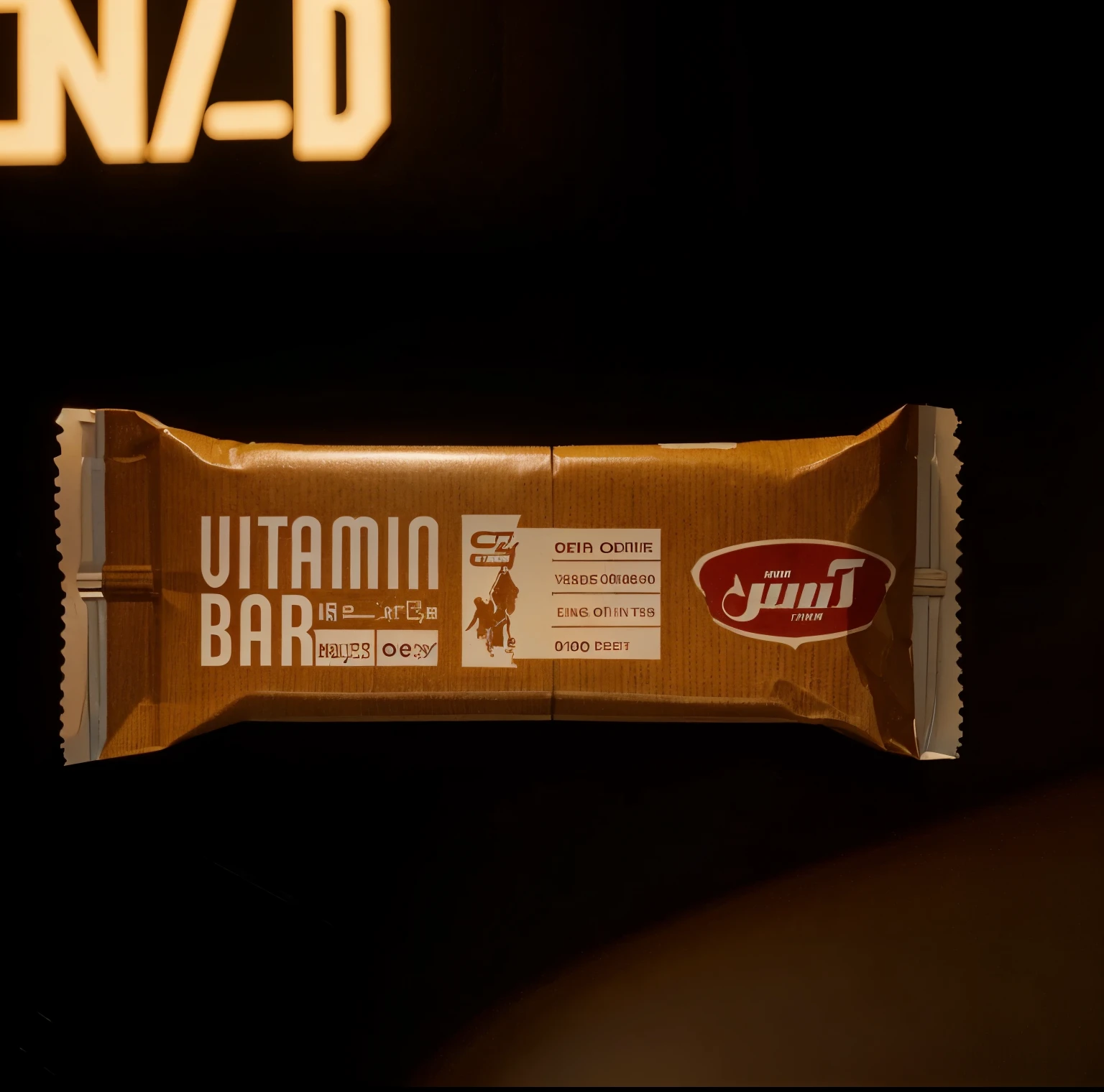 A protein bar in the hand of an athlete who is in the gym and the weight is down, and the protein bar is pointing outwards