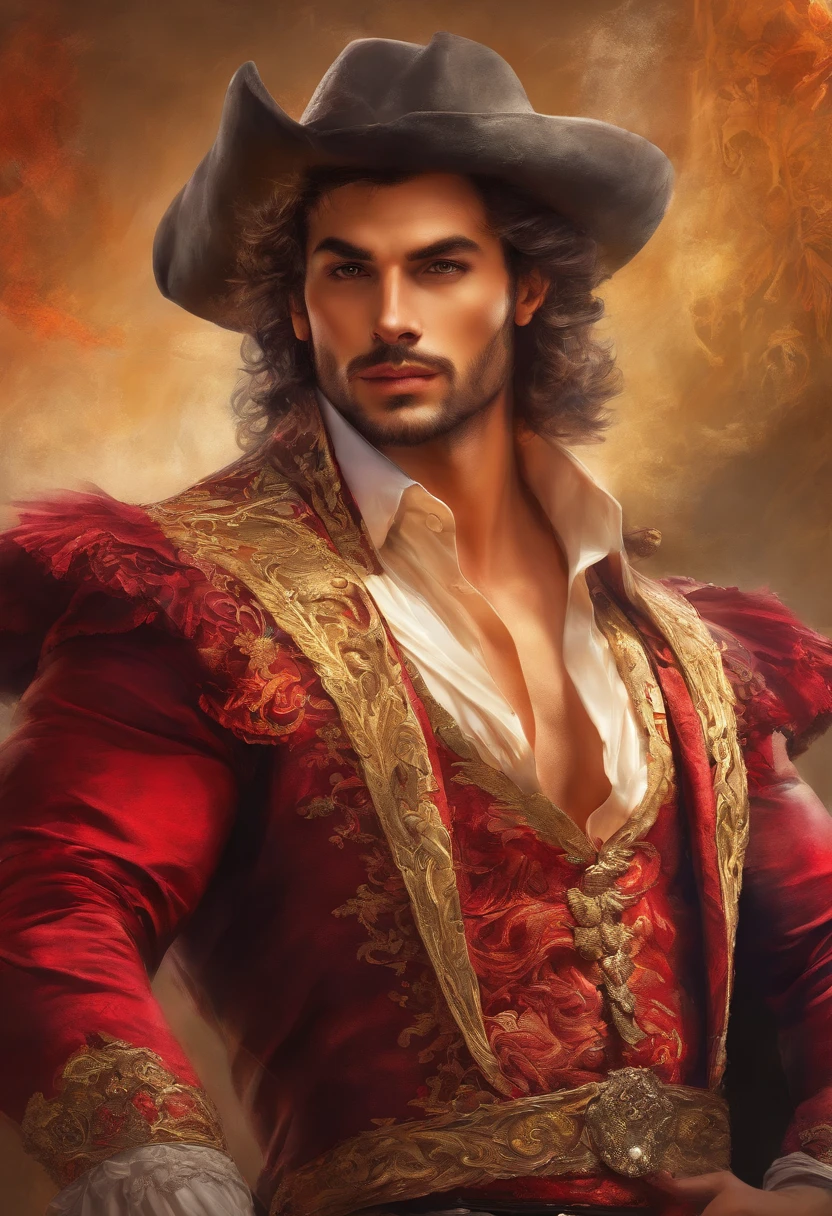 ((A Baroque painting of a beautiful bullfighter, with a masculine face and wild eyes, a hypnotic and sensual man, a true God, the most beautiful man in Spain)),((with typical bullfighter clothes with Spanish from the Victorian Era)), ((attractive man)), ((1 strong, macho bullfighter, looking at camera)),1 18 year old boy, , ((wild and challenging eyes)), ((lascivious full body)), ((beautiful, muscular legs )), ((beauty body,)), top quality、Official Art、great aesthetics:1.2)、best quality, ultra hd, 32k、(Fractal Art:1.3)、 Coloring、but high detailed　((masculine evil villain)), Masculine and strong,　full body shot, looking at camera, ((fighting with a bull in an arena, in the bullring in Seville, Spain)) highly detailed

