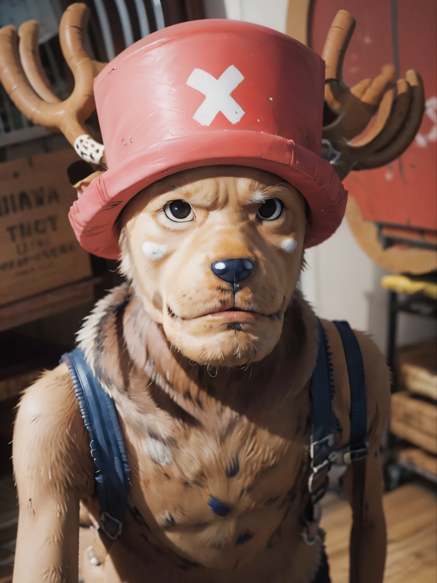 realistic artstyle, oil paint, chopper, one piece, detailed eye, servant, furry
