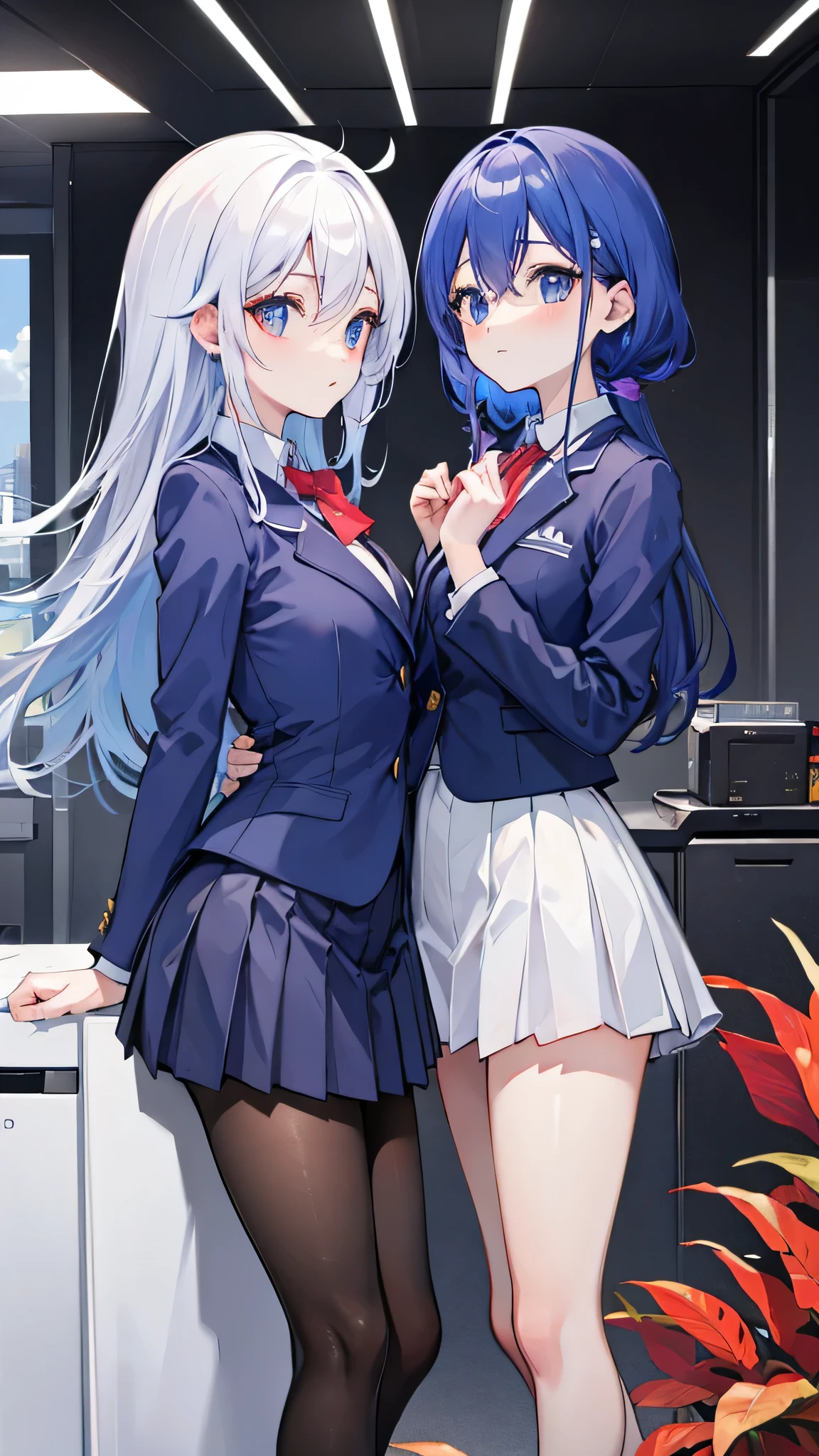 two girls、Blazer Uniform、Are standing