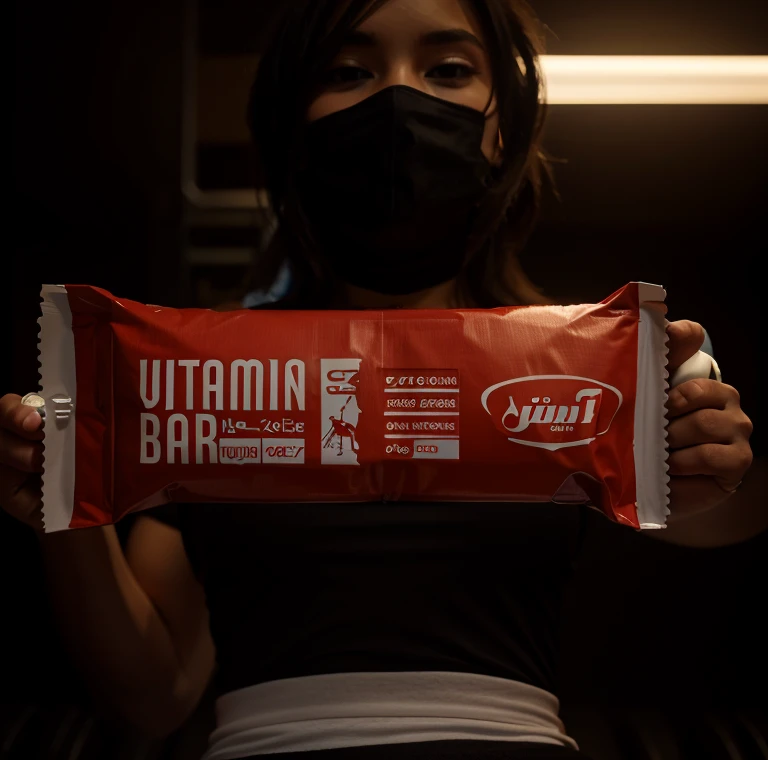 The protein bar is in the hand of an athlete who is in the gym and has low weight