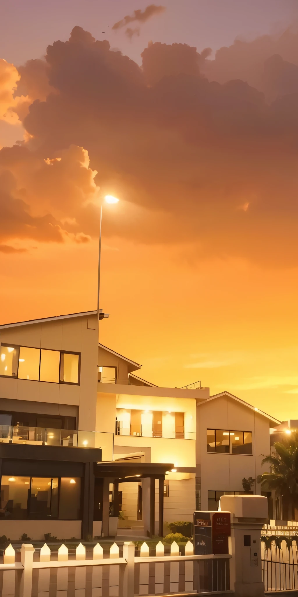 high quality, ultra detailed, masterpiece, realistic, twilight sky, building 