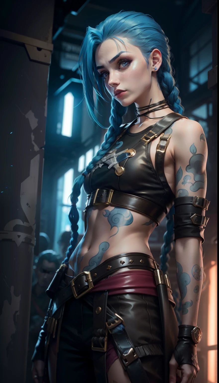 Garota de cabelo azul, Jinx, Arcane. Jinx, girl with twin braids and blue color, Jinx, Arcane, Jinx de Arcane