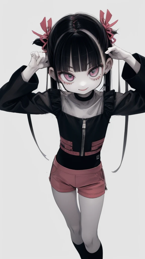 ８Year old girl,,,,,,smile,,,,white skin,black haired,purple eyes,Angle of view from above,,(super flat, flat shading, flat color:1.1),(cute:1.2),,lipstick,,large long sleeve tops,hot pants,Moe sleeves,Mine series,,,,,,,,,,,,,,,,,,,,,,,,,,,,,,