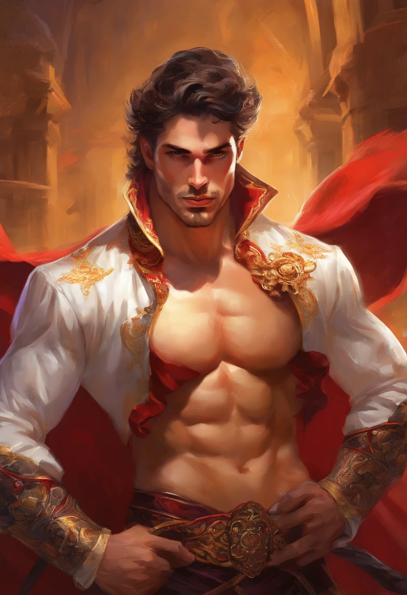 ((A Baroque painting of a beautiful bullfighter, with a masculine face and wild eyes, a hypnotic and sensual man, a true God, the most beautiful man in Spain)),((with typical bullfighter clothes with Spanish from the Victorian Era)), ((attractive man)), ((1 strong, macho bullfighter, looking at camera)),1 18 year old boy, , ((wild and challenging eyes)), ((lascivious full body)), ((beautiful, muscular legs )), ((beauty body,)), top quality、Official Art、great aesthetics:1.2)、best quality, ultra hd, 32k、(Fractal Art:1.3)、 Coloring、but high detailed ((masculine evil villain)), Masculine and strong, full body shot, looking at camera, ((fighting with a bull in an arena, in the bullring in Seville, Spain)) highly detailed