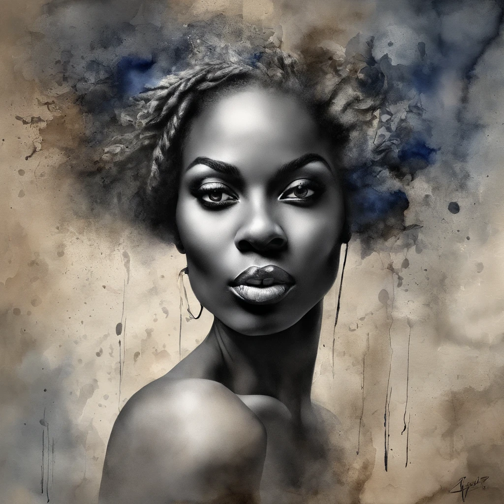 3D-Puzzle , Staring beauty woman  , black woman, negro, Explosiver Gefechtskopf, Maschinenteile, die in das Gesicht eingebettet sind, Dramatisches Kunstwerk, Fotomanipulation, Foto-Manipulation, Zerfall,, offizielles Kunstwerk, Unglaublich detailreich, Photoshop-Kunst, Rauscheffekt, Dunkelblau