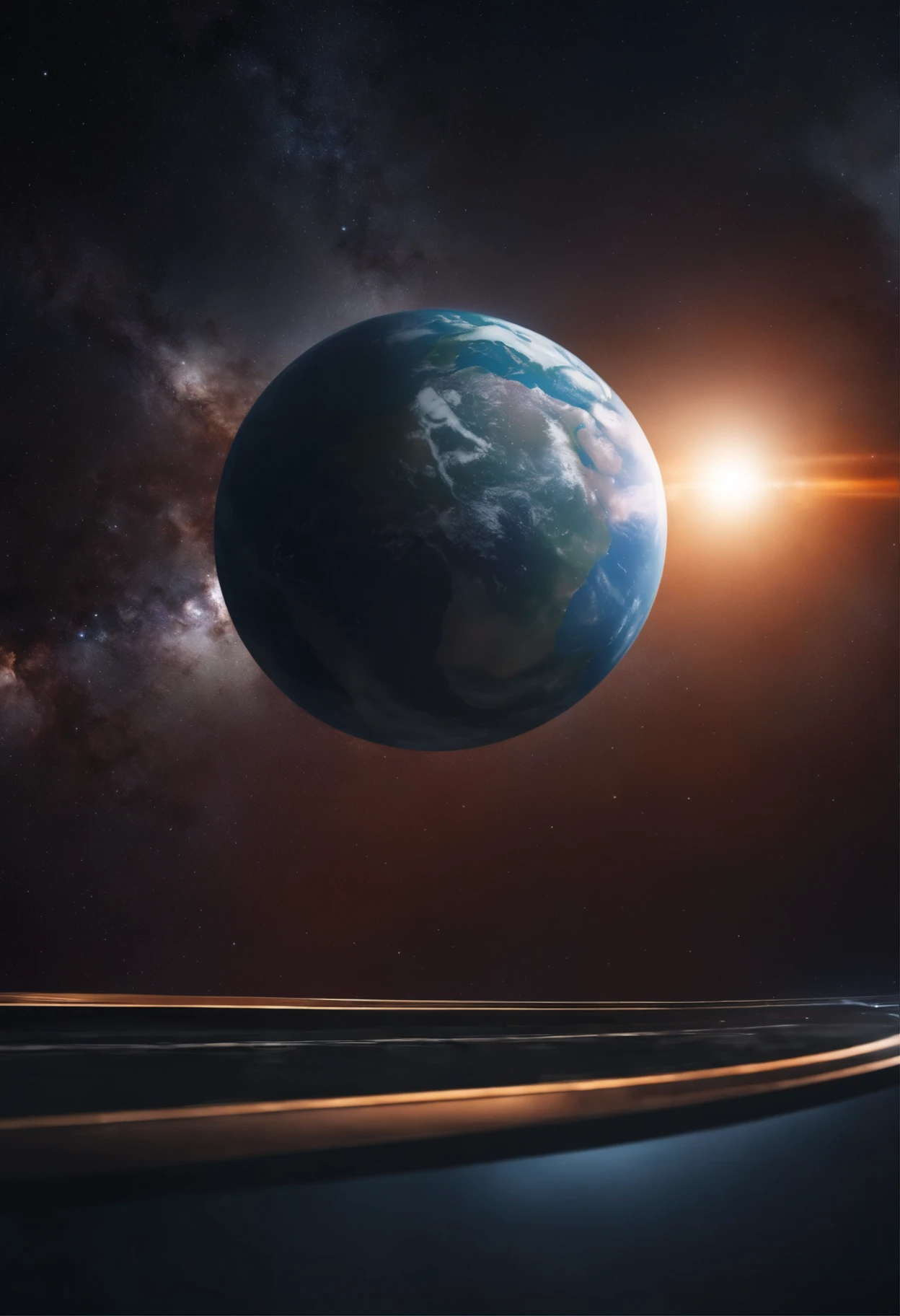 Image of earth and space wheel,The main wheel of the space wheel begins to rotate slowly,Earth background in the distance,There are one or two small artificial satellites flying in front of the camera in the distance.