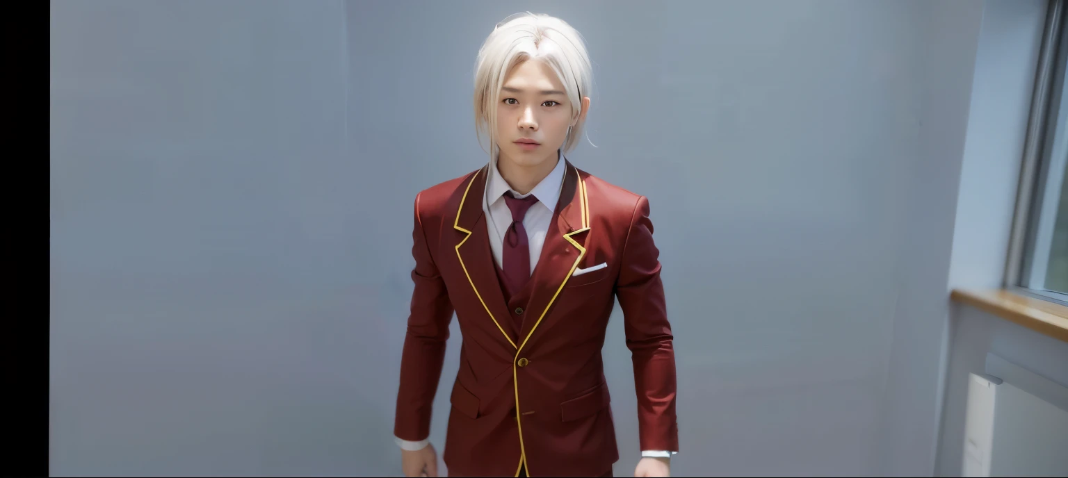 Japanese man, white hair, School uniform