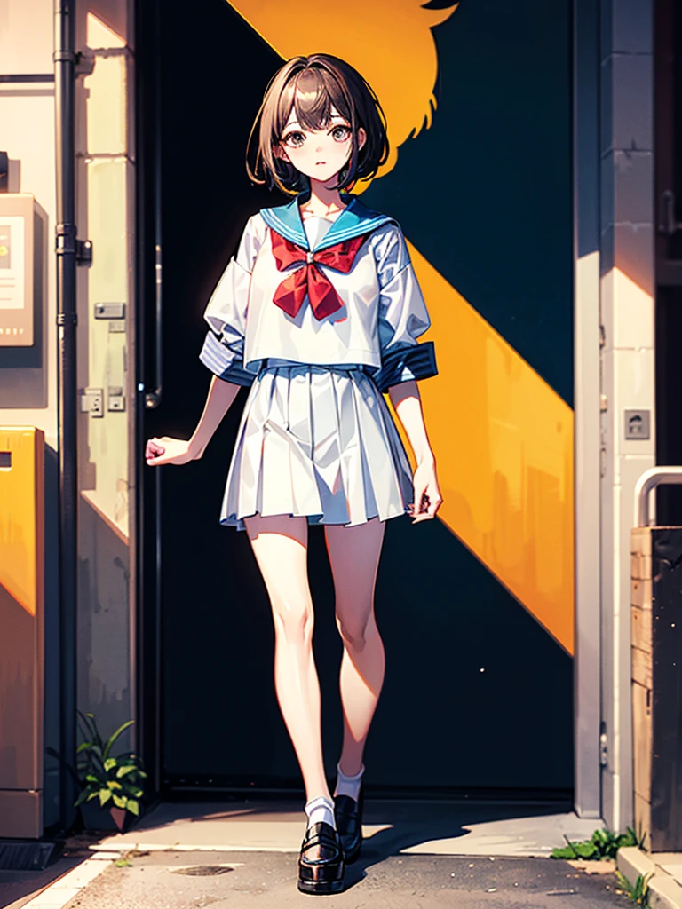 One Girl, Highest quality、Cinematic lighting、Sailor suit、Long skirt、 going up the stairs、White panties、Station stairs、