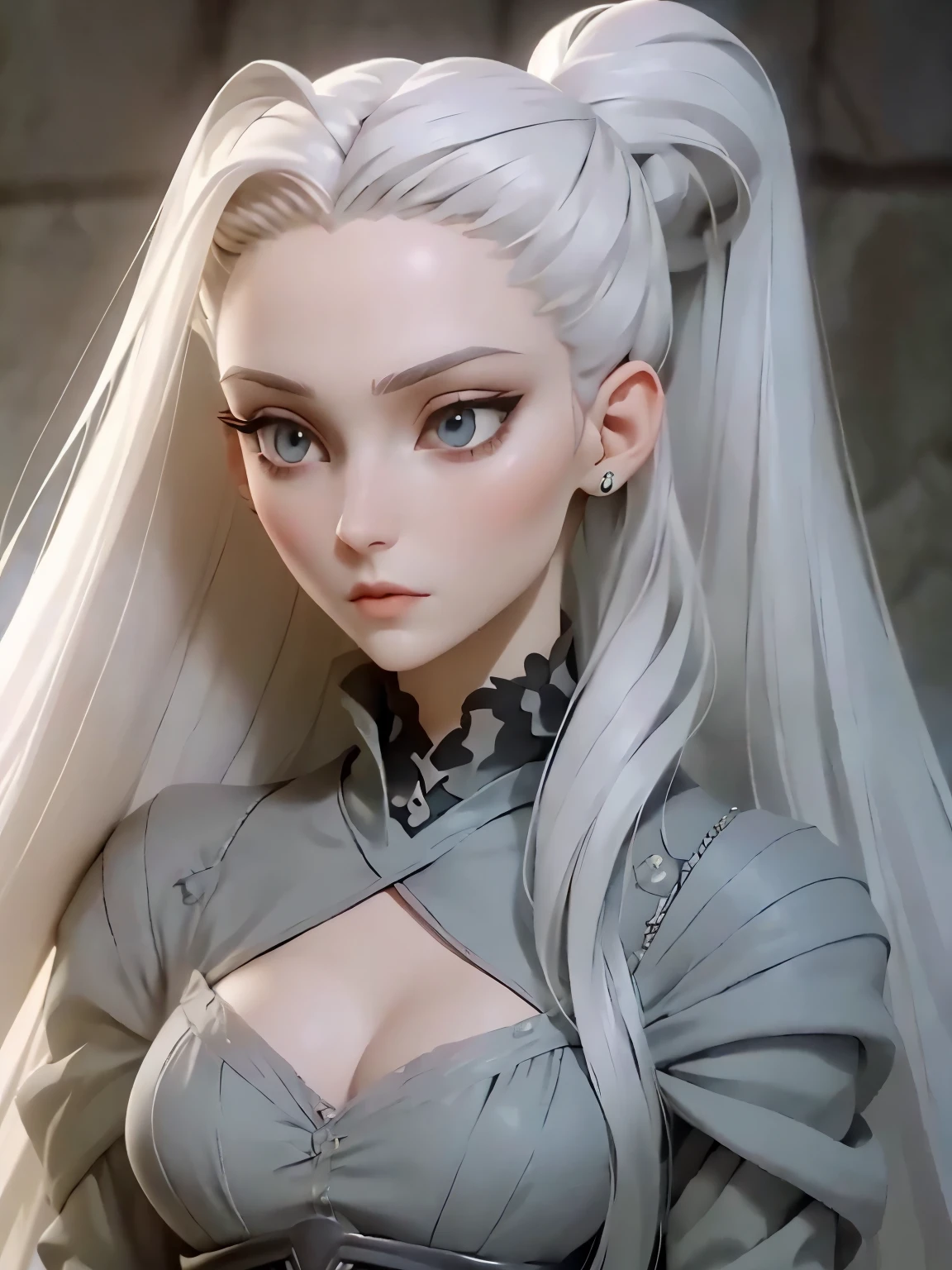 Manon is a young, extremely beautiful girl with fair skin. Long, moon white hair, ponytail and asymmetrical bangs, laid on one side, and eyes the color of pure silver. After meeting her people say, that she is the most beautiful woman, what have they ever seen