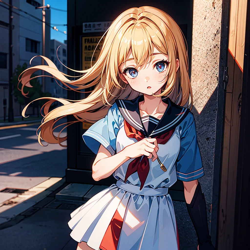 (((masterpiece、Highest image quality、highest quality、highly detailed unity 8kwallpaper)))、((Illustration of one girl))、high school girl、sailor suit、street corner