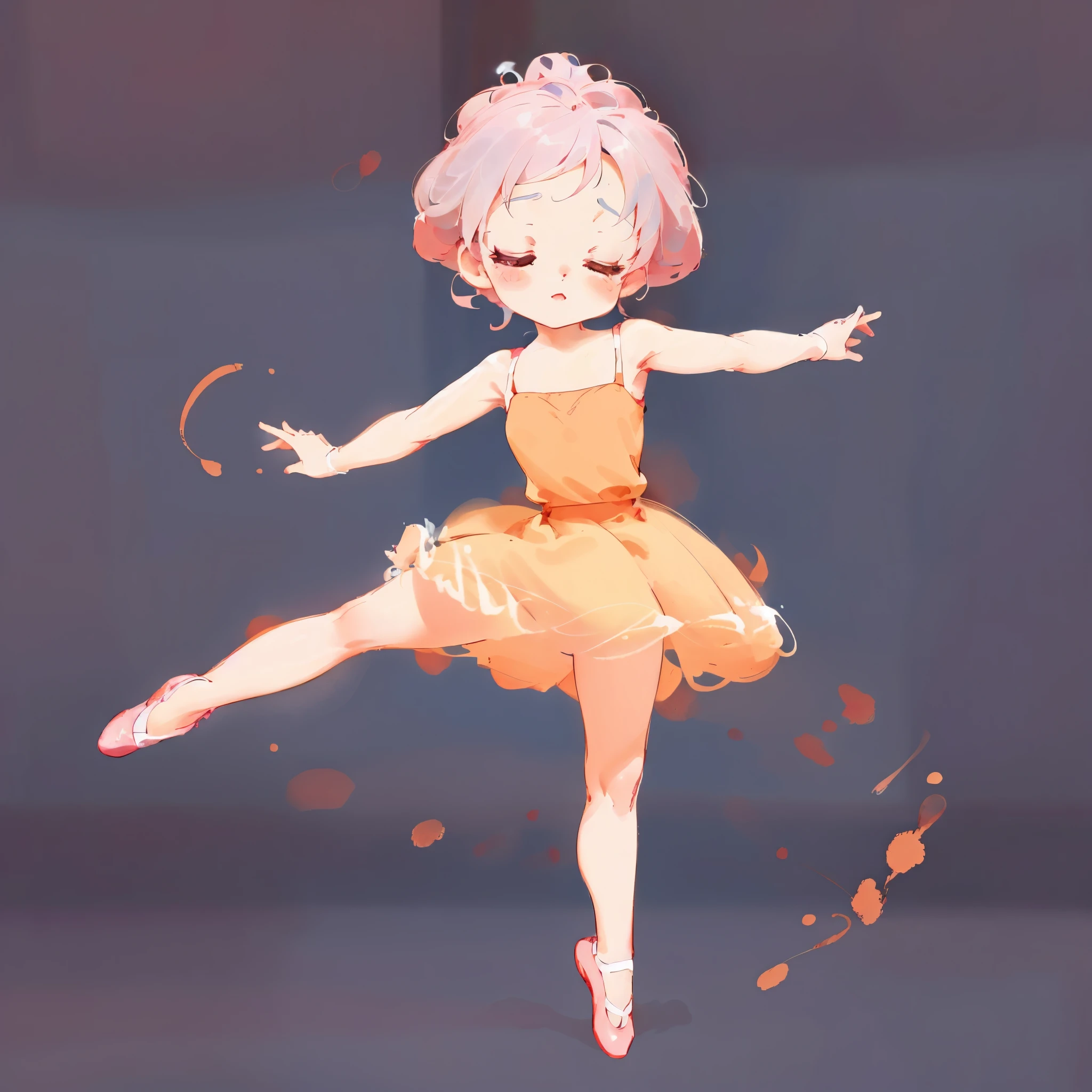 a cute ballerina,child,little girl,dance tasks,grace,posture,illustration,Hand Painted,disney style,Close your eyes,Red skirt