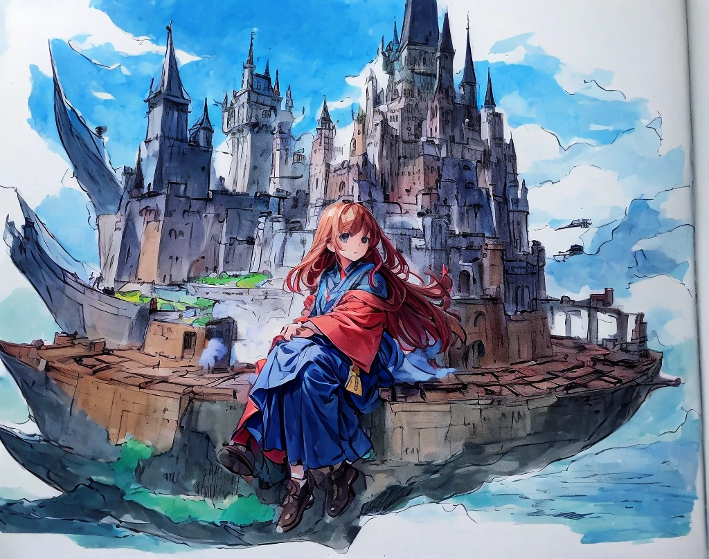 A magnificent castle floats in the sky。