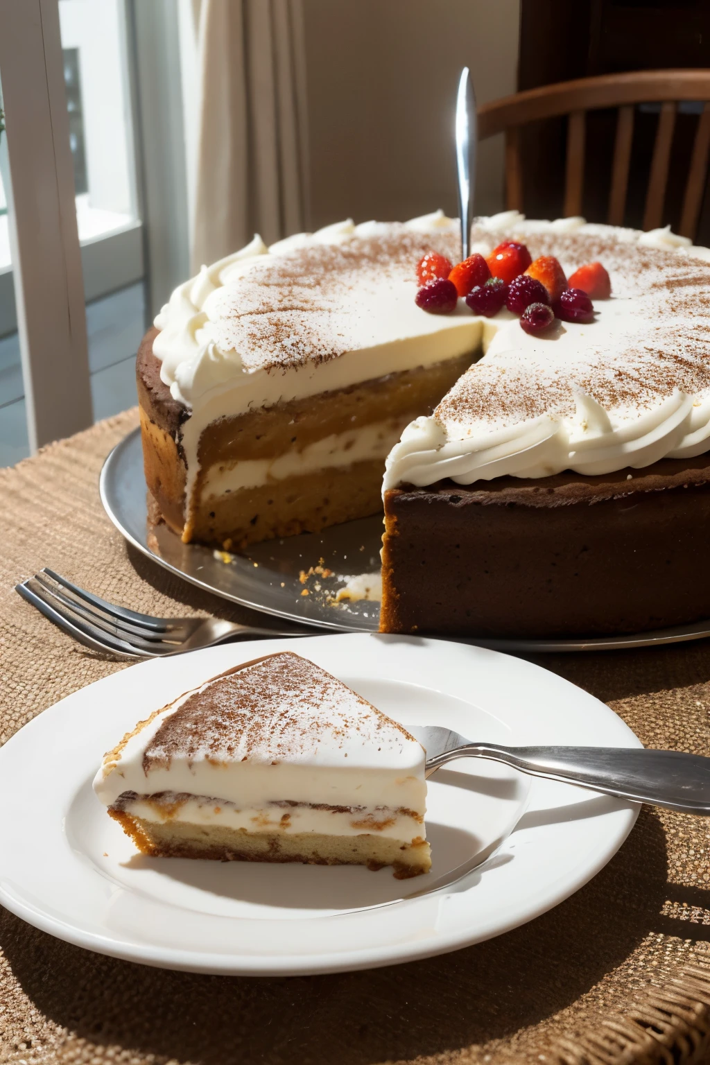 Tiramisu,cake,a professional shot of,knife,fork,cake店,