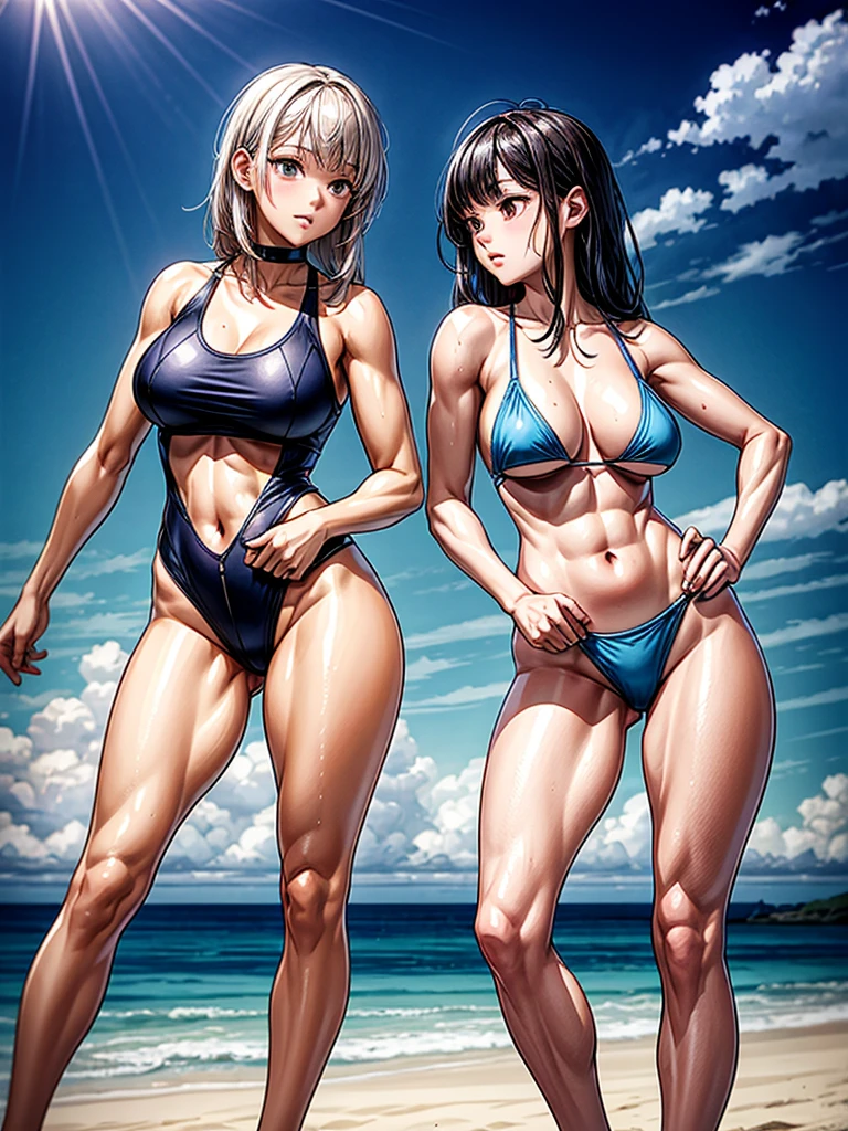 （（（masterpiece、Highest image quality、highest quality、highly detailed unity 8ｋwallpaper）））、（（Illustration of one girl））、high school girl、swimsuit、sandy beach