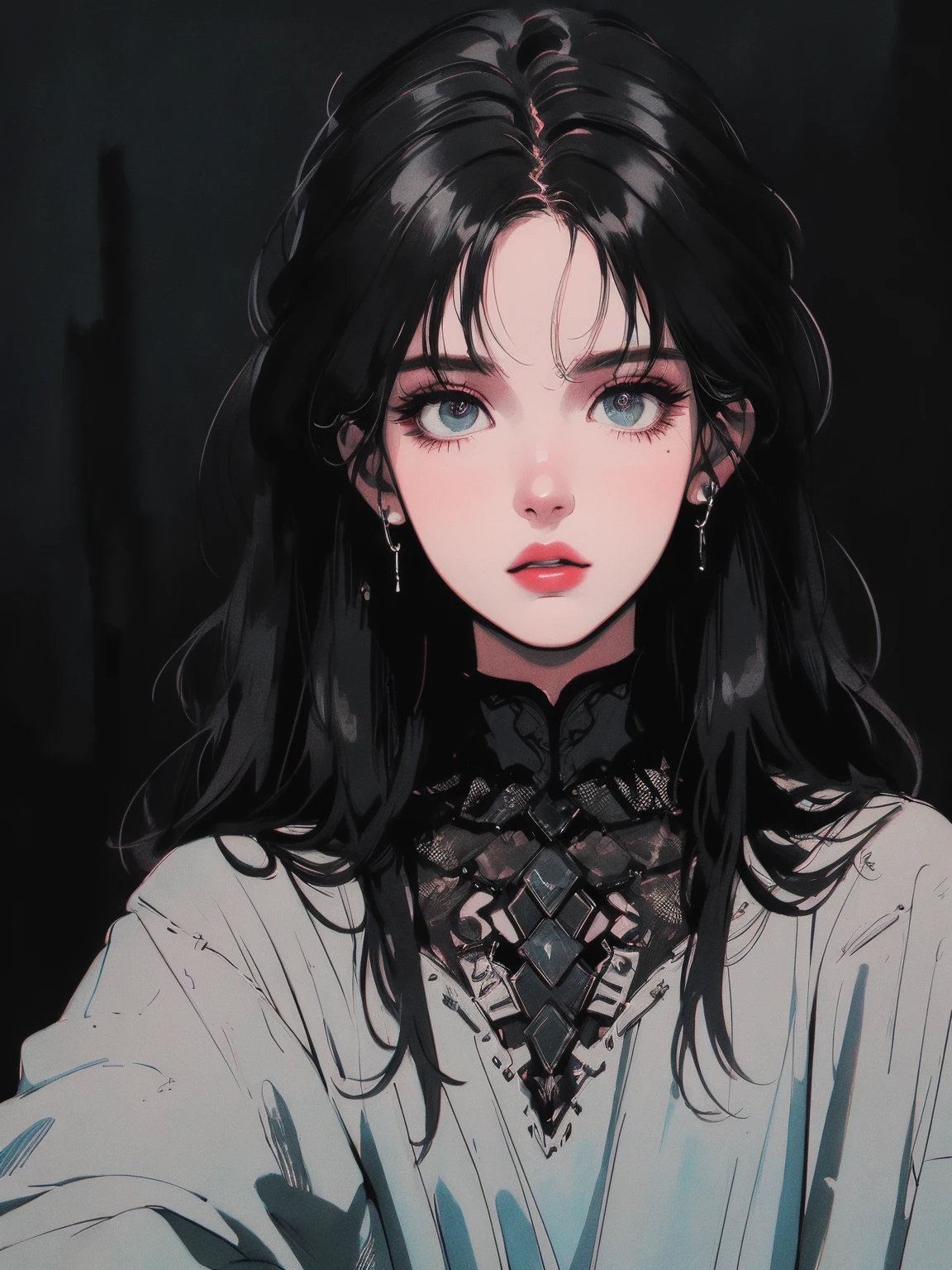 (best quality,4k,8k,highres,masterpiece:1.2),ultra-detailed,(realistic,photorealistic,photo-realistic:1.37),Witch,Wednesday Adams,full body photo, sitting on the chair,dark,Neo goth,beautiful detailed eyes,beautiful detailed lips,extremely detailed eyes and face,longeyelashes,mystical atmosphere,dark and gloomy background,dark clothing and accessories,gothic style,vintage look,dramatic lighting,black and white with pops of red,hauntingly beautiful,ethereal presence,witchcraft and magic,spellbinding,moody and mysterious,vivid colors,concept artists.