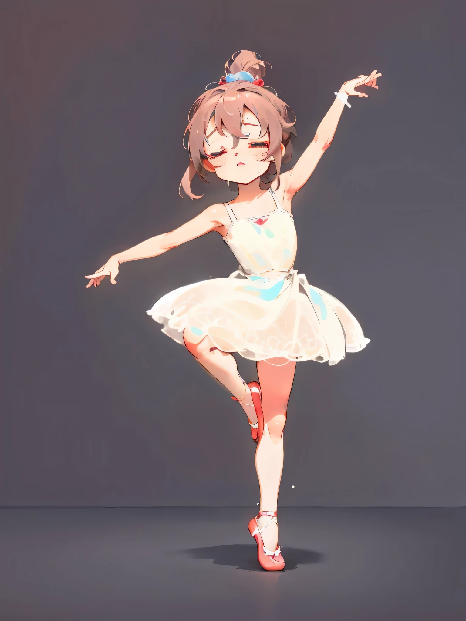 a cute ballerina,child,little girl,dance tasks,grace,posture,illustration,Hand Painted,跳舞posture,eyes closed,Red skirt