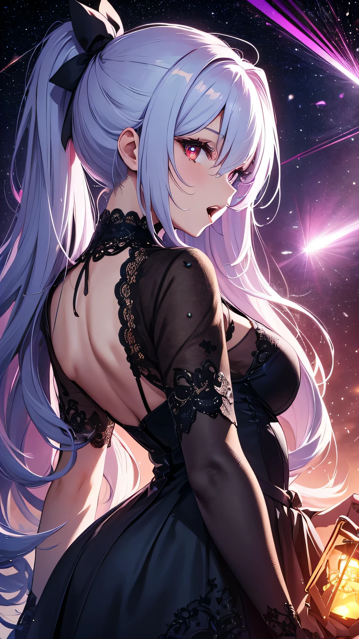 ((masterpiece, Highest quality)), Delicate face，Bunny girl，whole body，Character portrait，Long legs，Large Breasts，Gradient long wavy hair，Perfect Body Proportions，Beautiful Eyes，Very beautiful，transparent，Blue rose，erotic_lingerie，race，Garter Stockings