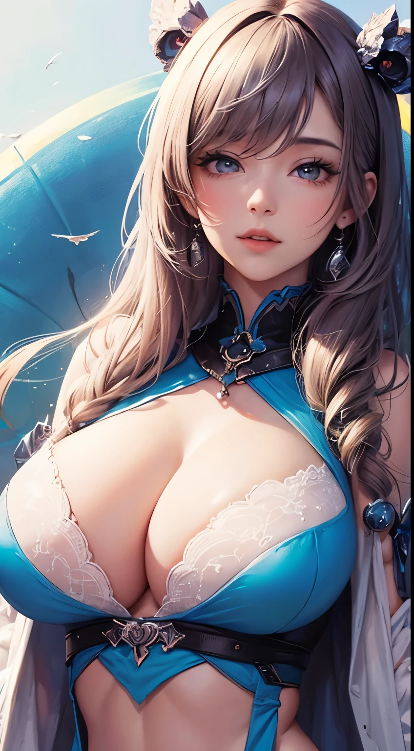 ((huge breasts)), upper part of body, abdominal muscles, Colorful