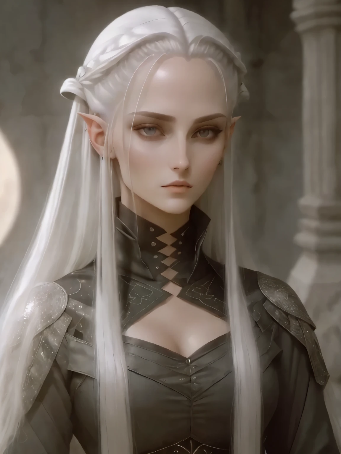 Manon is a young, extremely beautiful girl with fair skin. Long, moon white hair, ponytail and asymmetrical bangs, laid on one side, and eyes the color of pure silver. After meeting her people say, that she is the most beautiful woman, what have they ever seen
