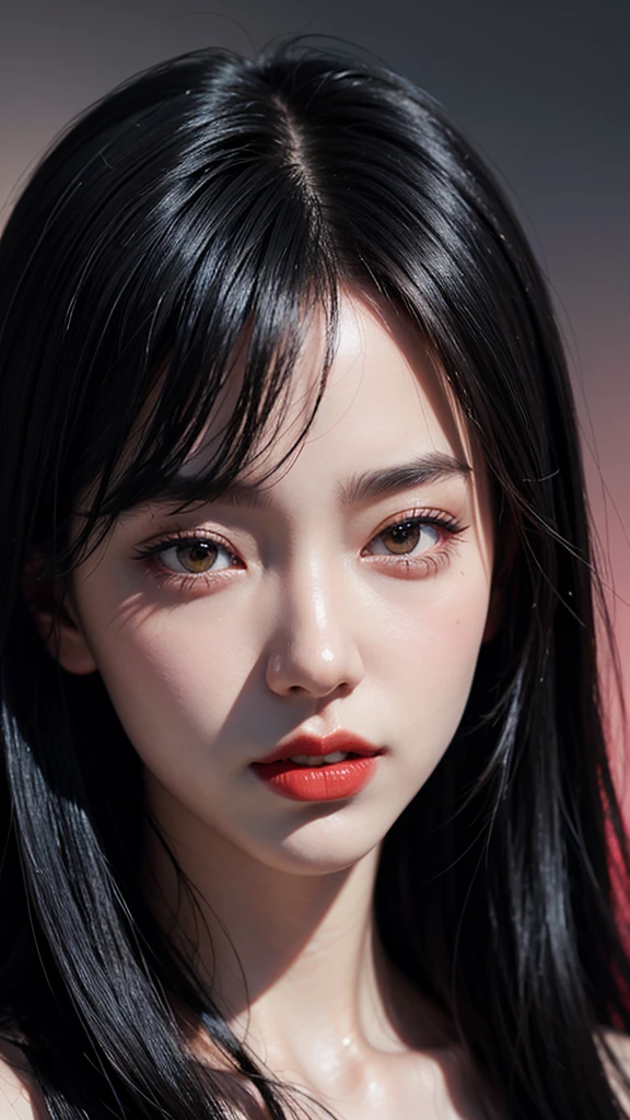 Close-up of woman with black dress and red lips Artwork in the style of guweiz by Russell Dongjun Lu realistic cheng yi by Yanjun Cheng inspired by Yanjun Cheng realistic art style 8k soft portrait rendering 8k portrait rendering realistic anime girl rendering Beautiful and realistic face