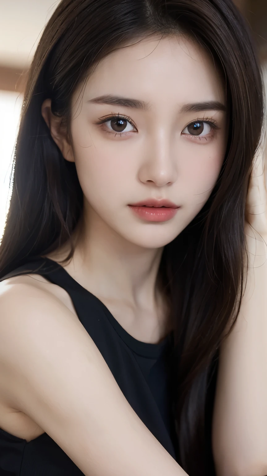 ((best quality, 8K, masterpiece :1.3)), whole body, sharp focus: 1.2, a girl,20 years old,Perfect face shape,Beautiful face shape,perfect body beautiful: 1.4, slim abs: 1.2, ((dark brown hair, : 1.2)), Tank Top Dress: 1.1, (street: 1.1), Highly detailed facial and skin textures, delicate eyes, double eyelids