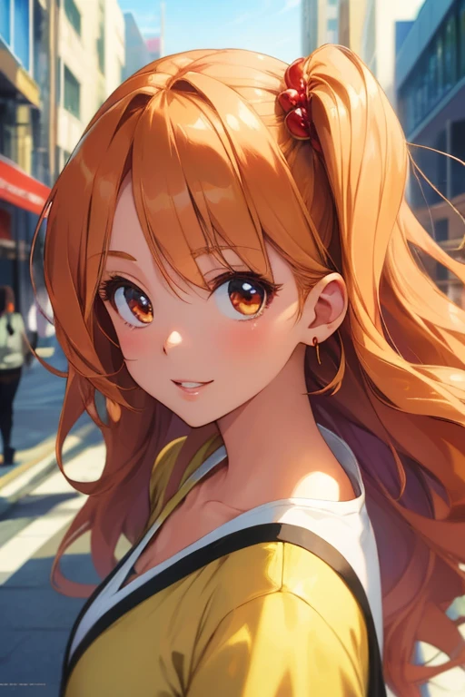 (best-quality:0.8), (best-quality:0.8), perfect anime illustration, extreme closeup portrait of a pretty woman walking through the city