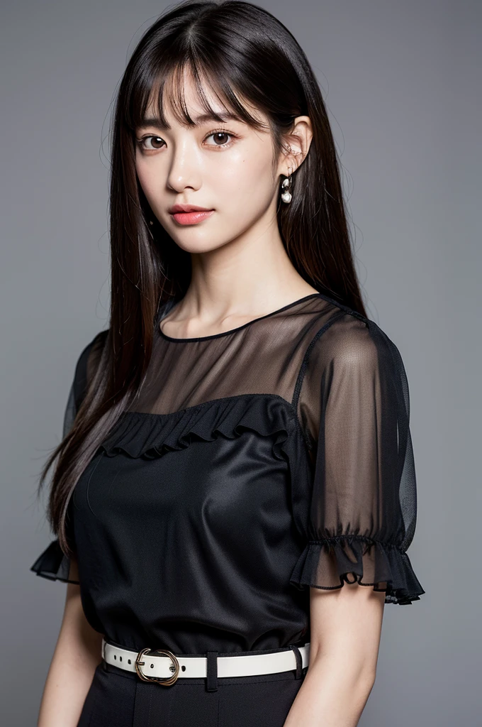 (8k, RAW photo, highest quality, masterpiece: 1.2), ultra detail, ultra high resolution,
(Realistic, Realistic Photos: 1.37), High Definition RAW Color Photos, Professional Photos,
Very delicate and beautiful, highly detailed 8k wallpaper, amazing, detail, huge file size, official art, highly detailed CG Unity 8k wallpaper,
Very detailed beautiful girl, very detailed face, very detailed eyes, very detailed skin, very detailed fingers, very detailed nose, very detailed mouth, perfect anatomy, very detailed background, very complex background, very detailed clothes,
1 girl, (25 years old: 1.2), ager, cute girl, famous Japan idol, cute,
realistic body,
fair skin, shiny skin, slender figure, good figure,
dark-haired, long straight hair, (dull bangs: 1.2),
smile, cute, young, cute face, cute face, realistic face, small face,
beautiful detailed eyes, drooping eyes, beautiful big eyes, big black eyes, beautiful clear eyes,
(red suit), (ruffled blouse: 1.2), short sleeves, skirt, belt, necklace, earrings,
If you look at the viewer (cowboy shot: 1.2), front view, standing position, contrapposto,
professional lighting,