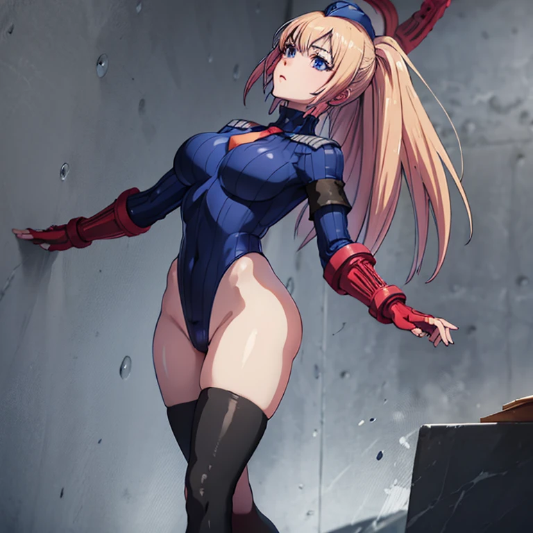 ultra-detailed, Explicit, Beautiful body, Beautiful Nose, Beautiful character design, perfect eyes, perfect face, ultra highres, 4K, beautiful legs, perfect legs, Nice hands, Perfect hand, Masterpiece, Best Quality, Highly detailed, illustration, absurdres, street fighter, doll suit, shadaloo doll, dollsuit, expressionless, blank eyes, looking at viewer, red gloves, emotionless, black latex, corrution, mind control, female combatant, full body, hypnotized, unhappy trance, full body suit, ribbed bodysuit, both arms at side, obey, perfect female body, extremely glossy latex, hypnosis, hypnoLora, empty eyes, Mind control device, poses, submissive_pose, Slave, hat, necktie, standing, standing up straight, Standing at attention, hat, yellow necktie, belt, latex, ribbed bodysuit, thighhighs, garter belt, Fighting Stance, extending the right arm from the shoulder into the air with a straightened hand, military, thigh boots, solo, blood on shirt, blood on hand, blood on clothes, blood on face, blood, blood on arm, blood on cheek, blood on leg, Classroom of the Elite, Ichinose Honami, pink blonde hair, blue eyes, long hair, large breast