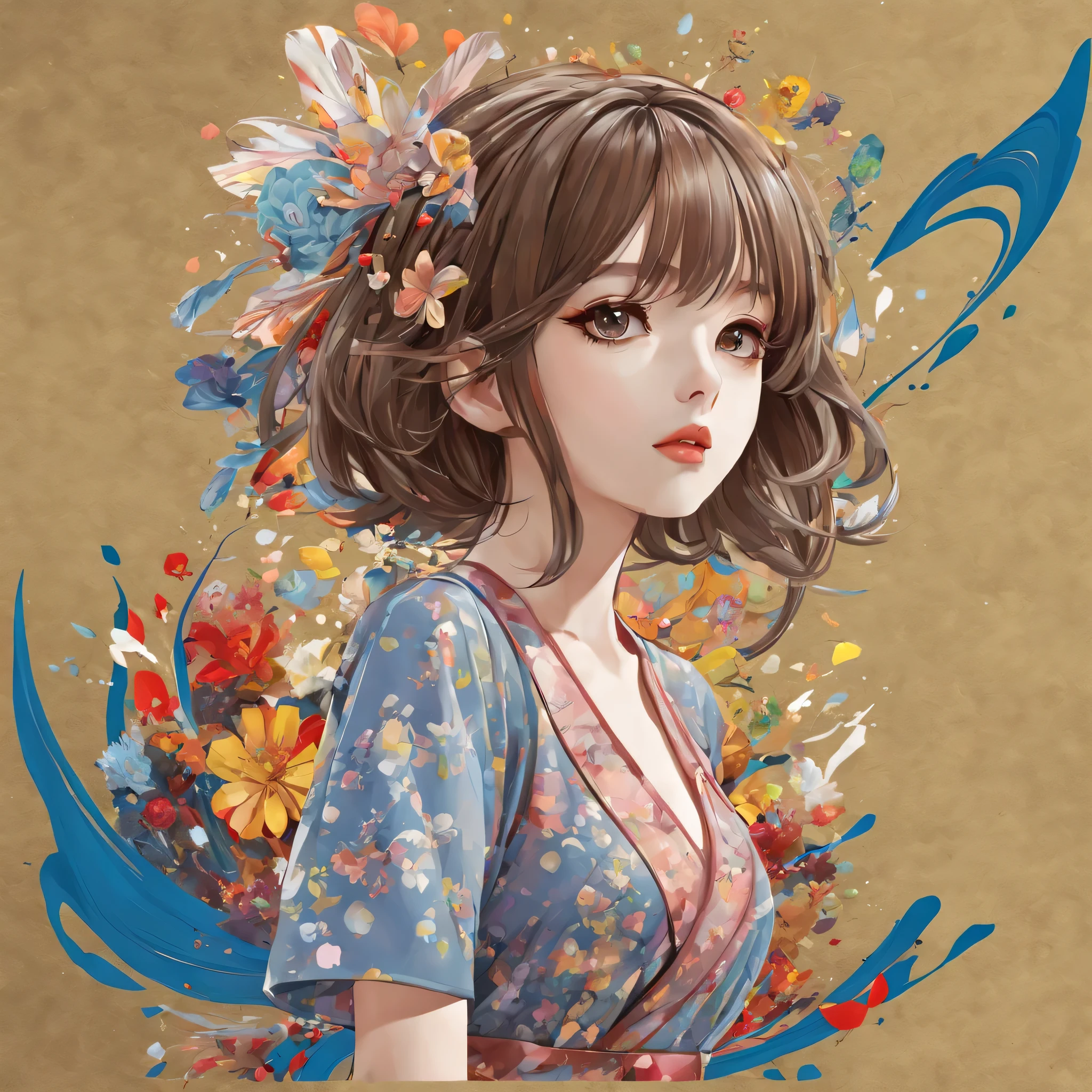 (a sticker,),(3D anime girl),dress, elegance,beautyful face,(In circlerown background), (pollock border)(oil painting style), ultra - detailed, best quality, Detailed diagram, vectorized, 8K, 专业a sticker设计, Graphic design, vector lines, a sticker, Full-HD