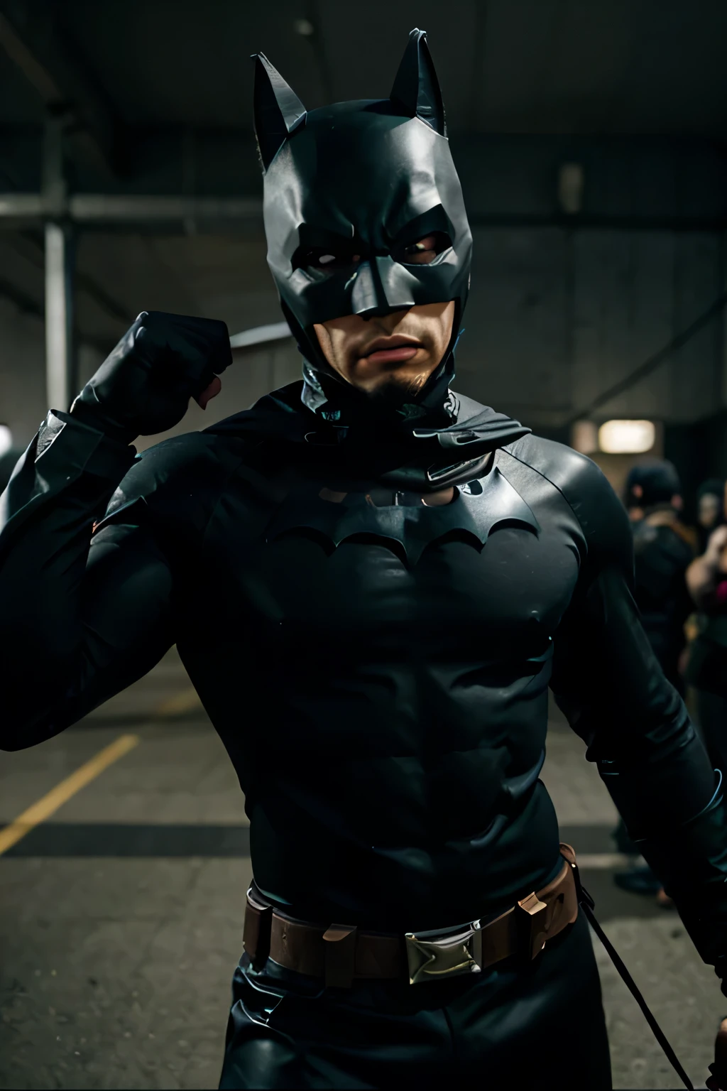 half body angry twitch emote of a black bold man wearing a robin suit and batman mask