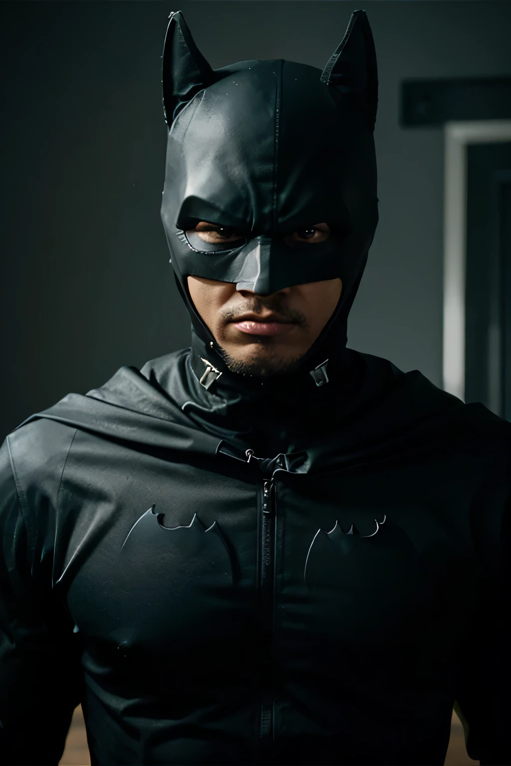 half body angry twitch emote of a black bold man wearing a robin suit and batman mask